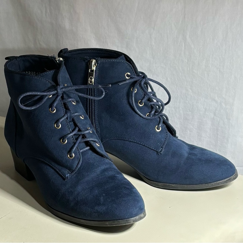 Charter Club Navy Blue Suede Heeled Ankle Boots, Size 8
